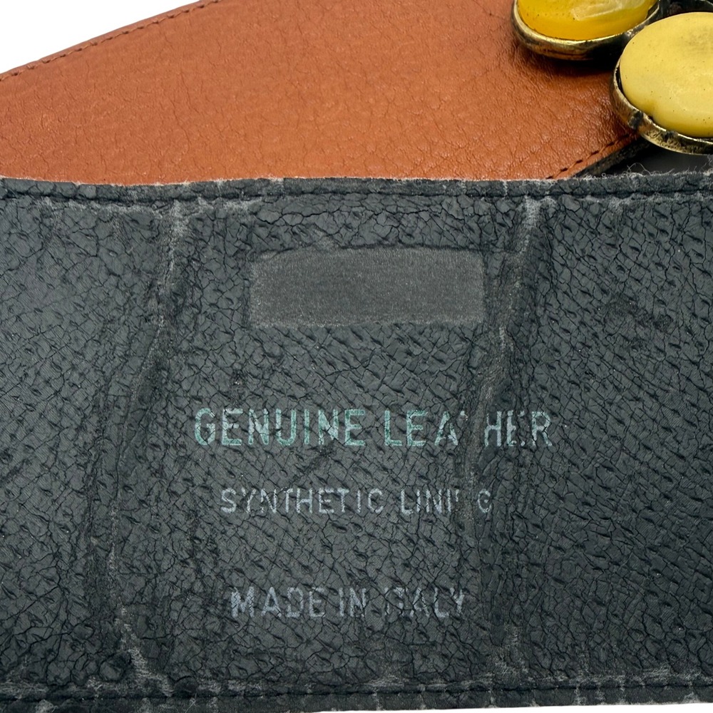 Unbranded Leather Belt Womens Brown Multi Color Cabochon Buckle Italy - Picture 6 of 9